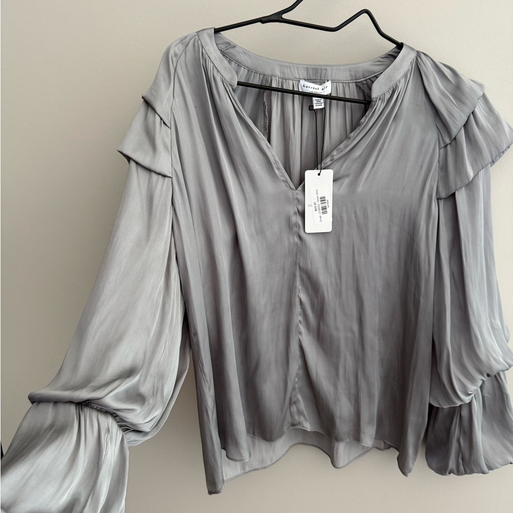 Current Air Gray Blouse with‎ Layered Sleeves
